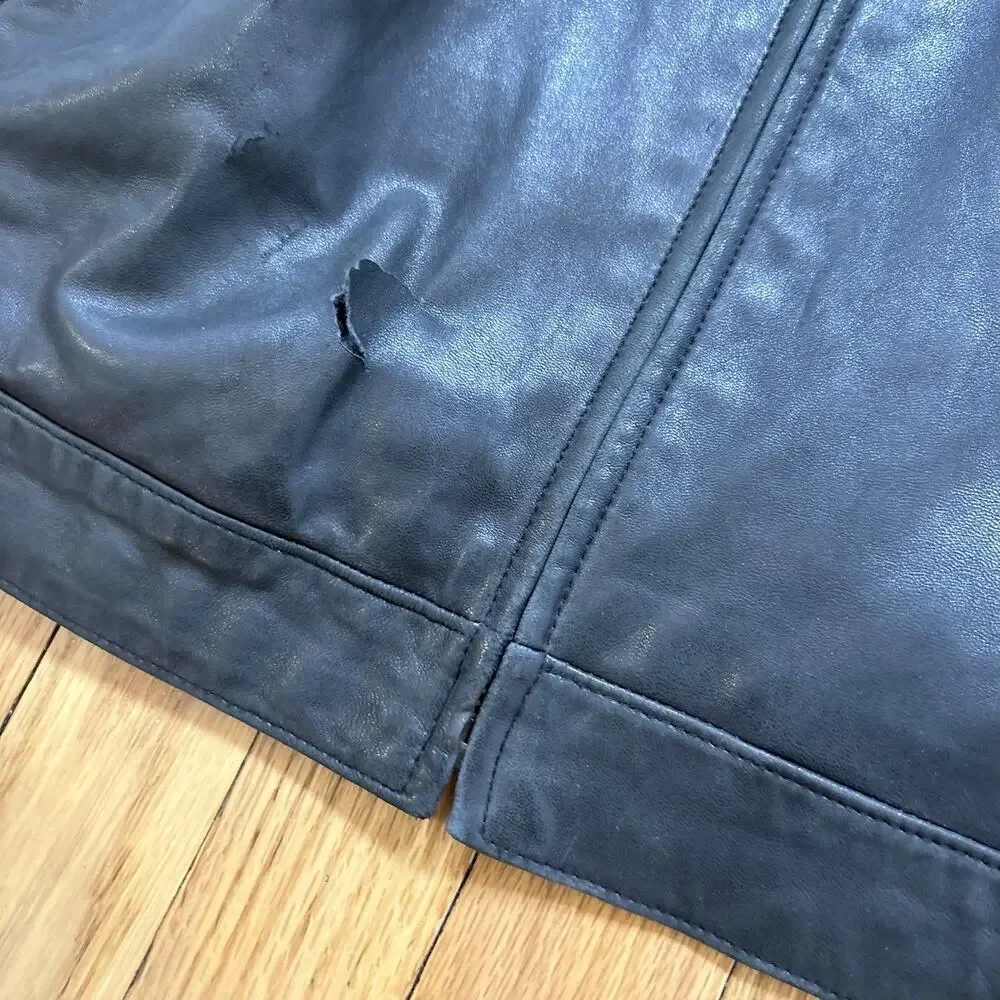 Polo Ralph Lauren Leather Jacket Men’s Size L Zip Front Plaid Lined *Flaw Read - Picture 9 of 16